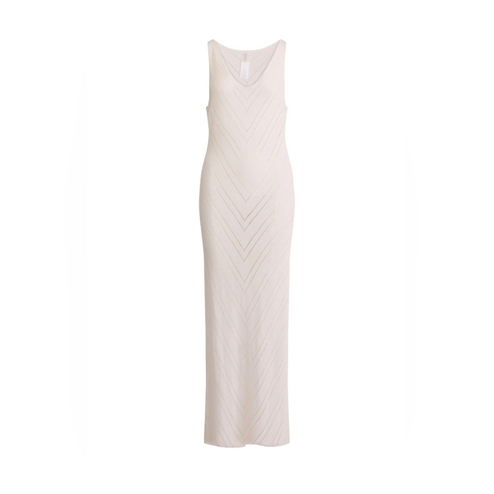 NWT! Elegant White Sweater Knit Sheer Maxi Dress Coverup - Picture 4 of 11